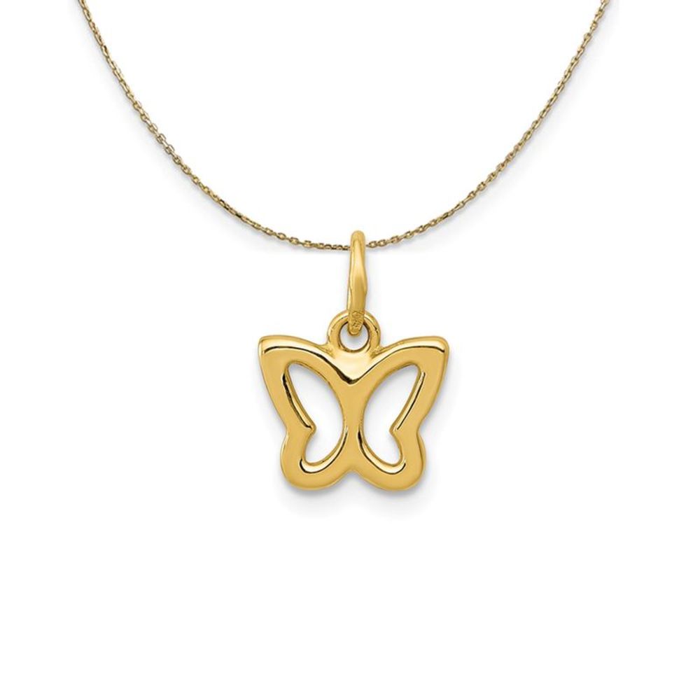 14k Yellow Gold Tiny Butterfly (9mm) Necklace - 16 Inch